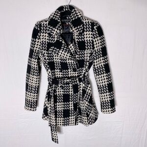 Via Spiga Black & Cream Houndstooth Pea Coat 4